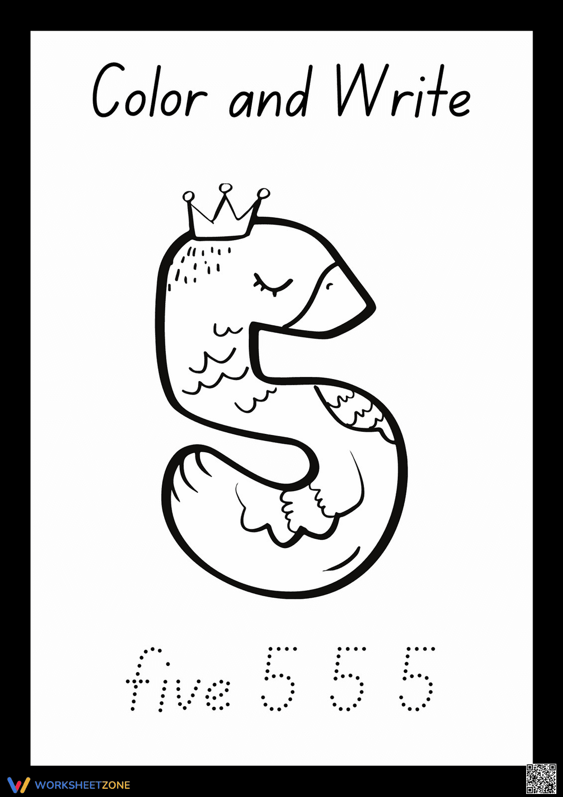 Printable Number Five Worksheet for Kindergarten - Page 1