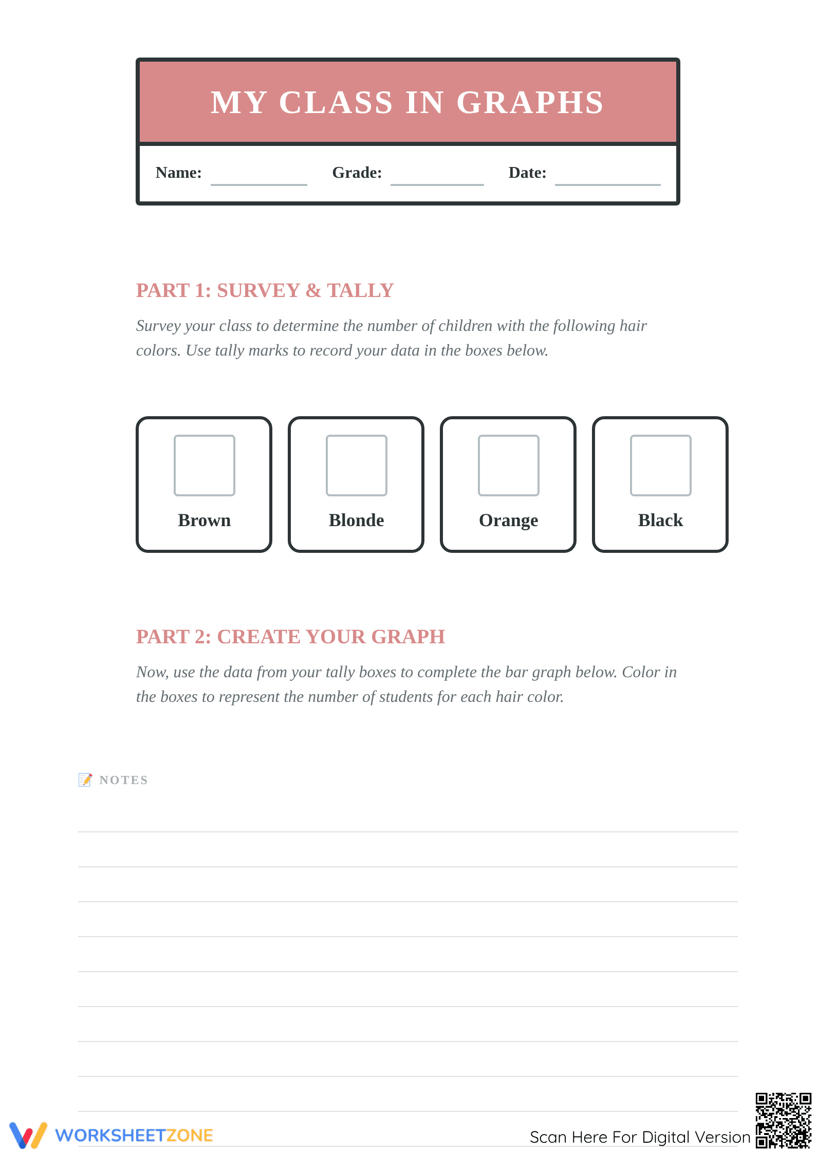 Printable Grade 2 Bar Graph Activity: My Class in Graphs - Page 1