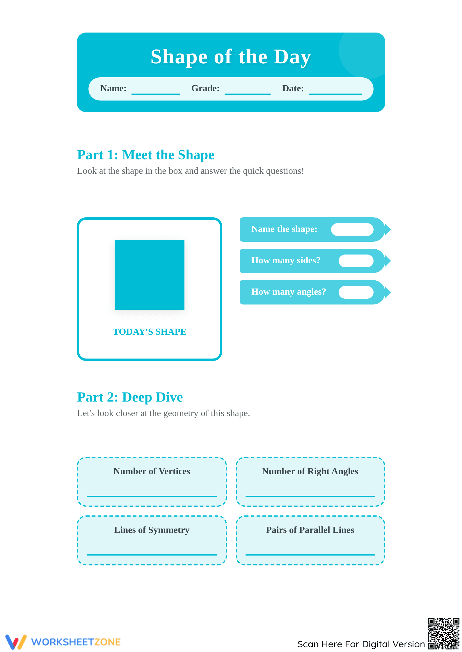 Grade 4 Geometry Shape of the Day — Printable Worksheet - Page 1