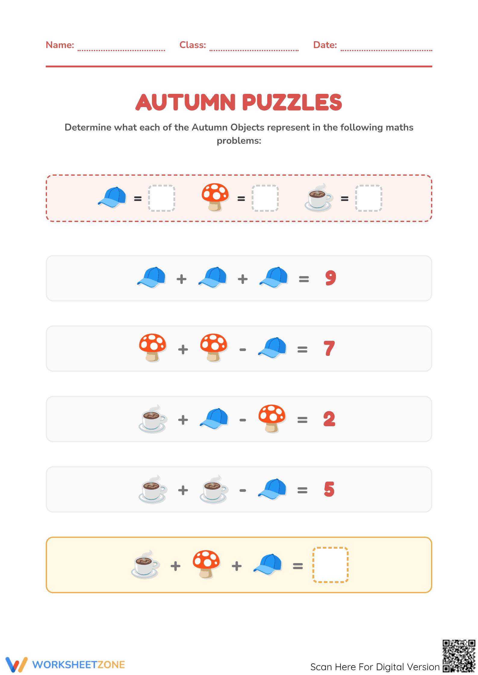 Grade 3 Algebra Puzzle — Printable No-Prep Worksheet - Page 1