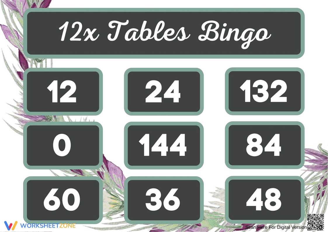 12x Tables Bingo Printable | Grade 3 Math - Page 1