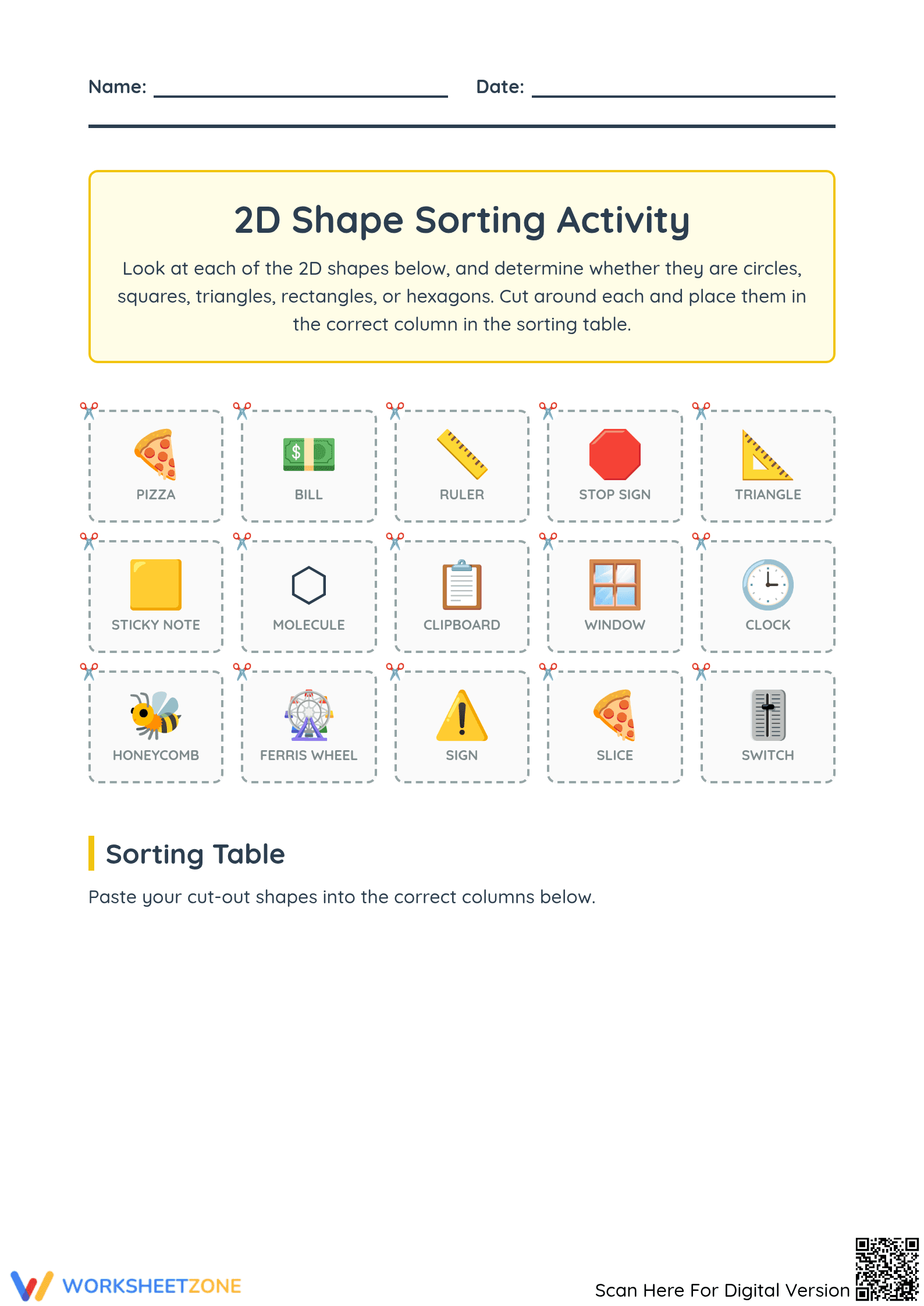 Grade K 2D Shape Sorting — Printable No-Prep Worksheet - Page 1