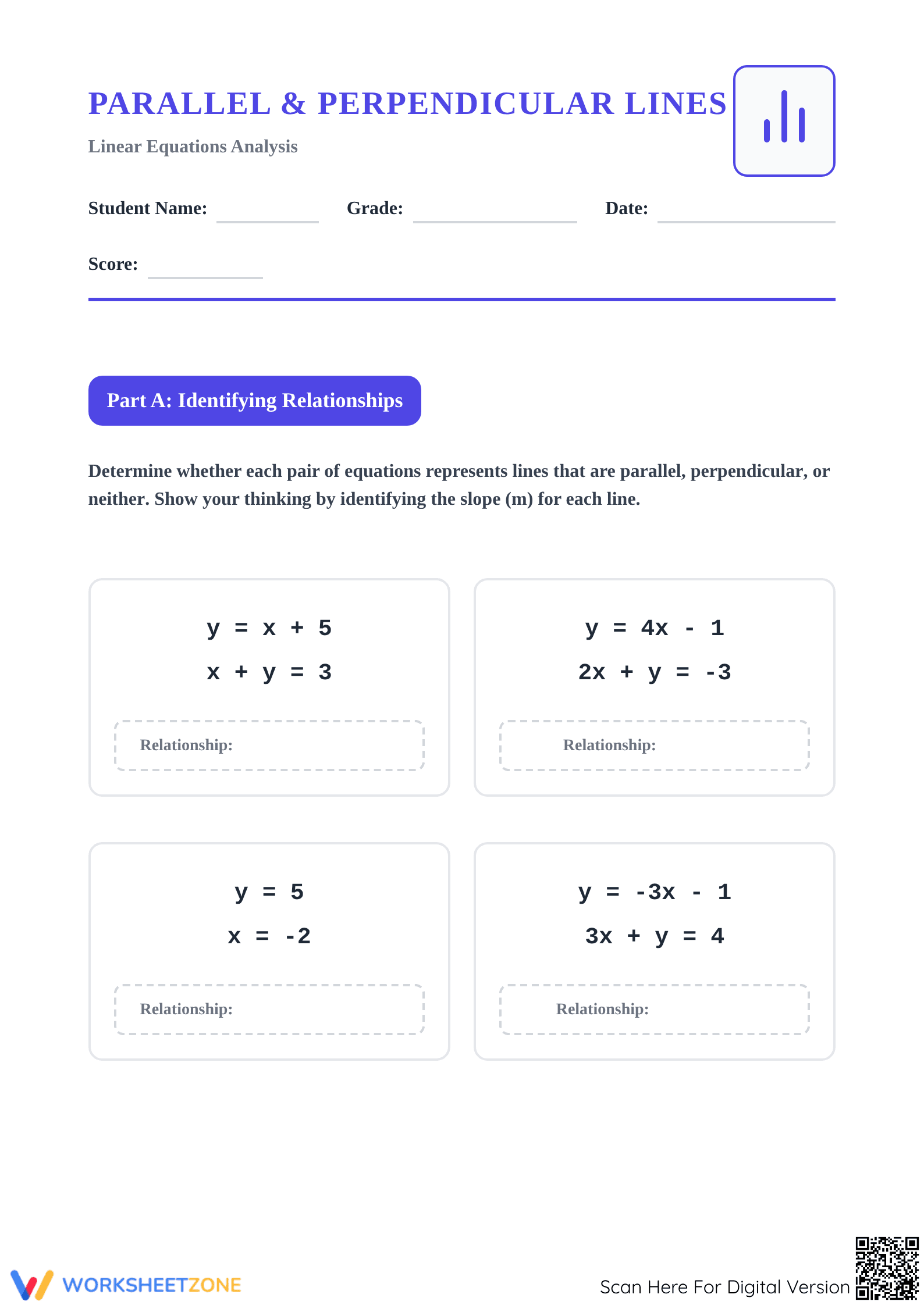 Printable Parallel or Perpendicular Lines Worksheet - Page 1