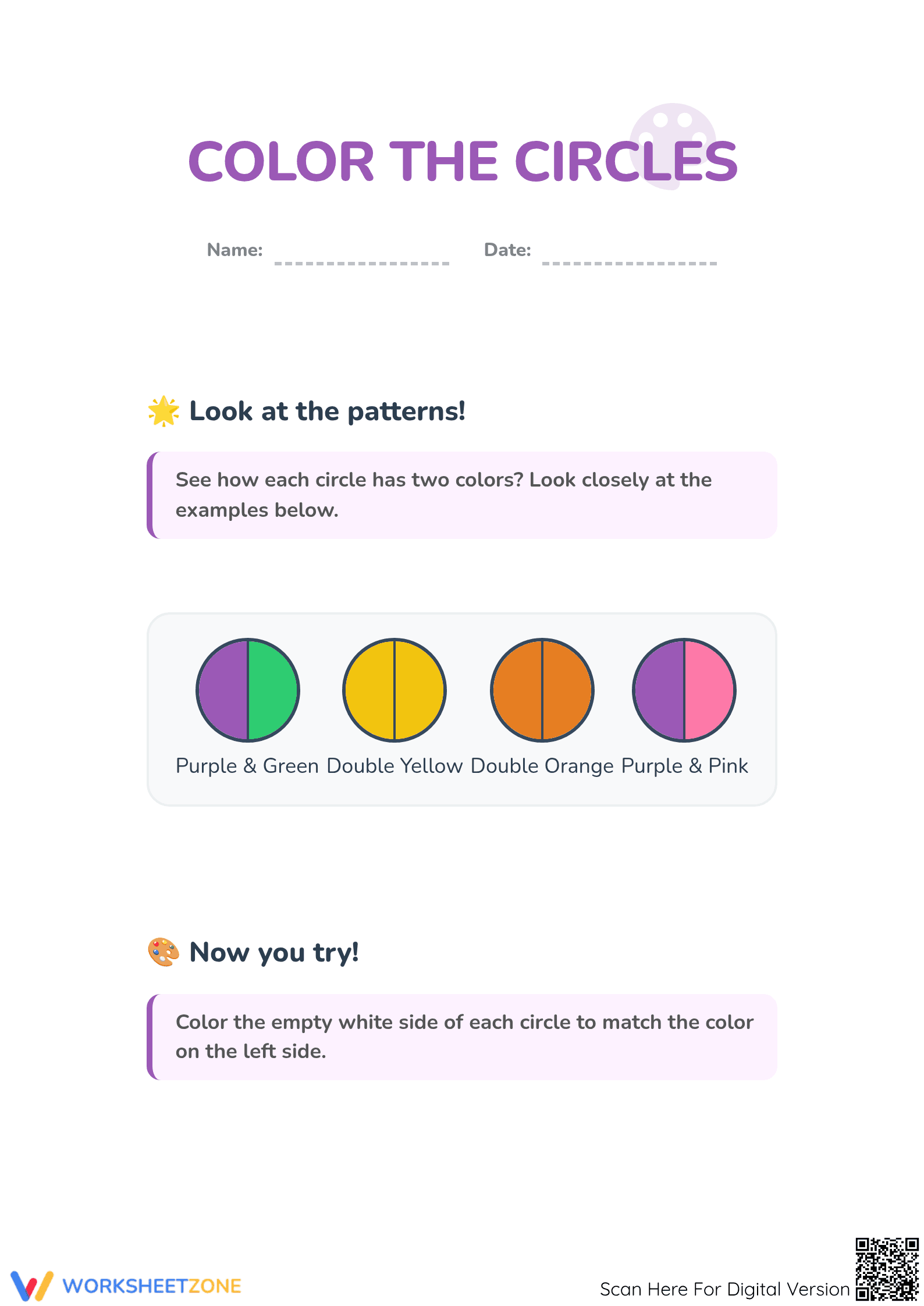 Color the Circles Worksheet | Printable Grade K Art - Page 1