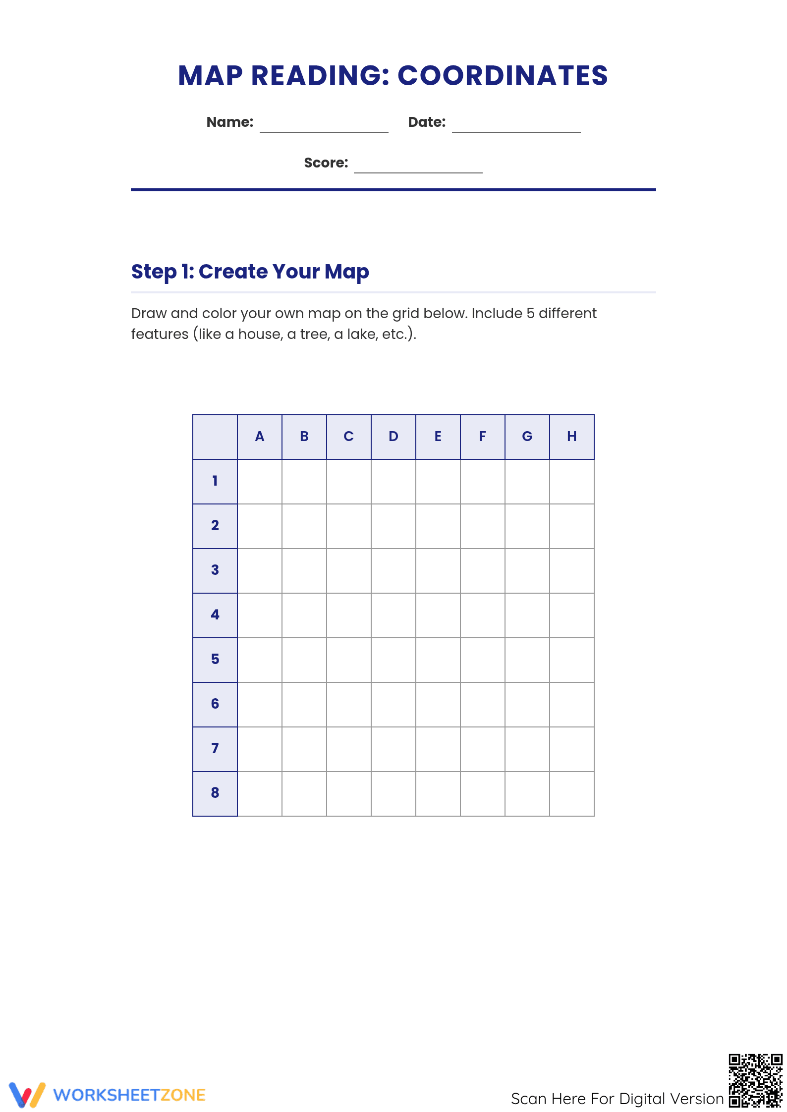 Printable Map Coordinates Worksheet | Grade 3 Essential - Page 1