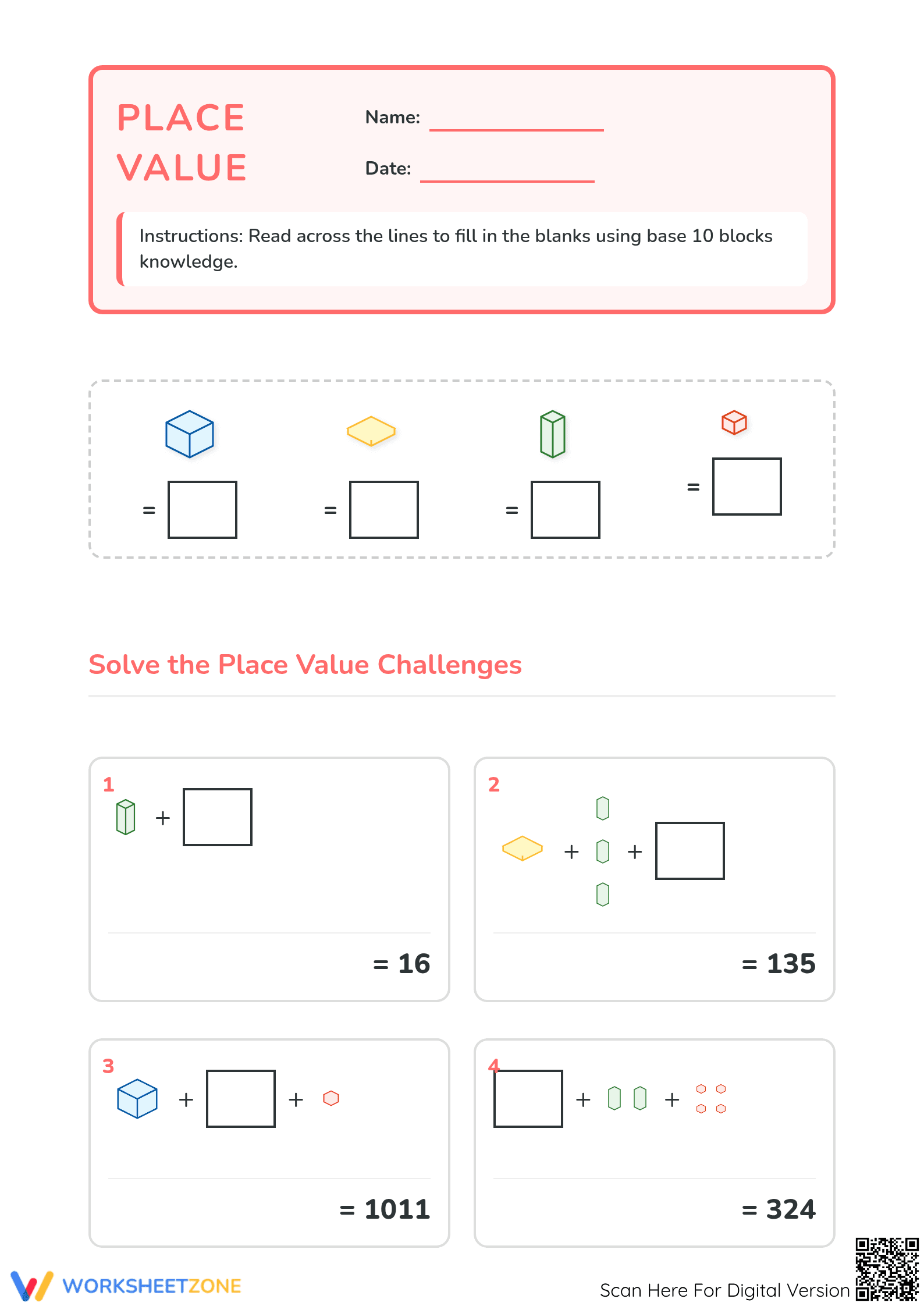 Grade 3-4 Place Value — Printable No-Prep Worksheet - Page 1