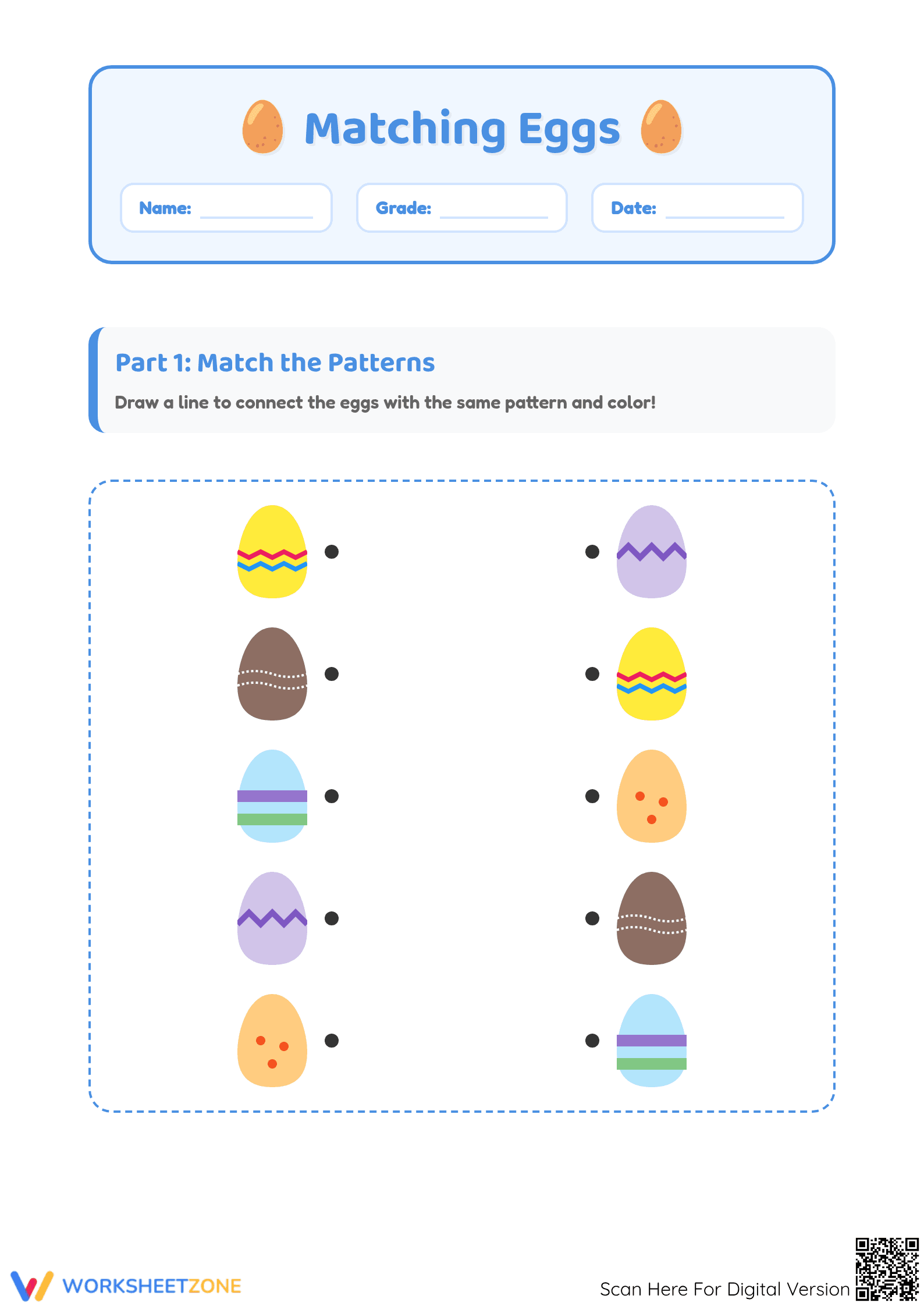 Printable Pattern Matching Eggs Worksheet | Pre-K Math - Page 1