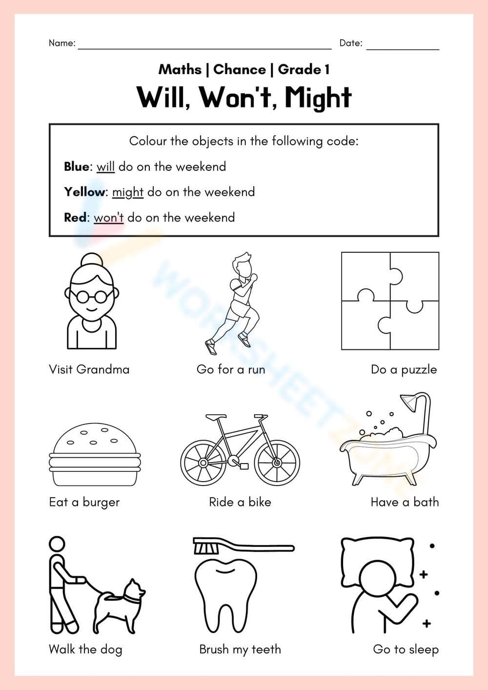 Maths Chance Grade 1 Worksheet - Page 1