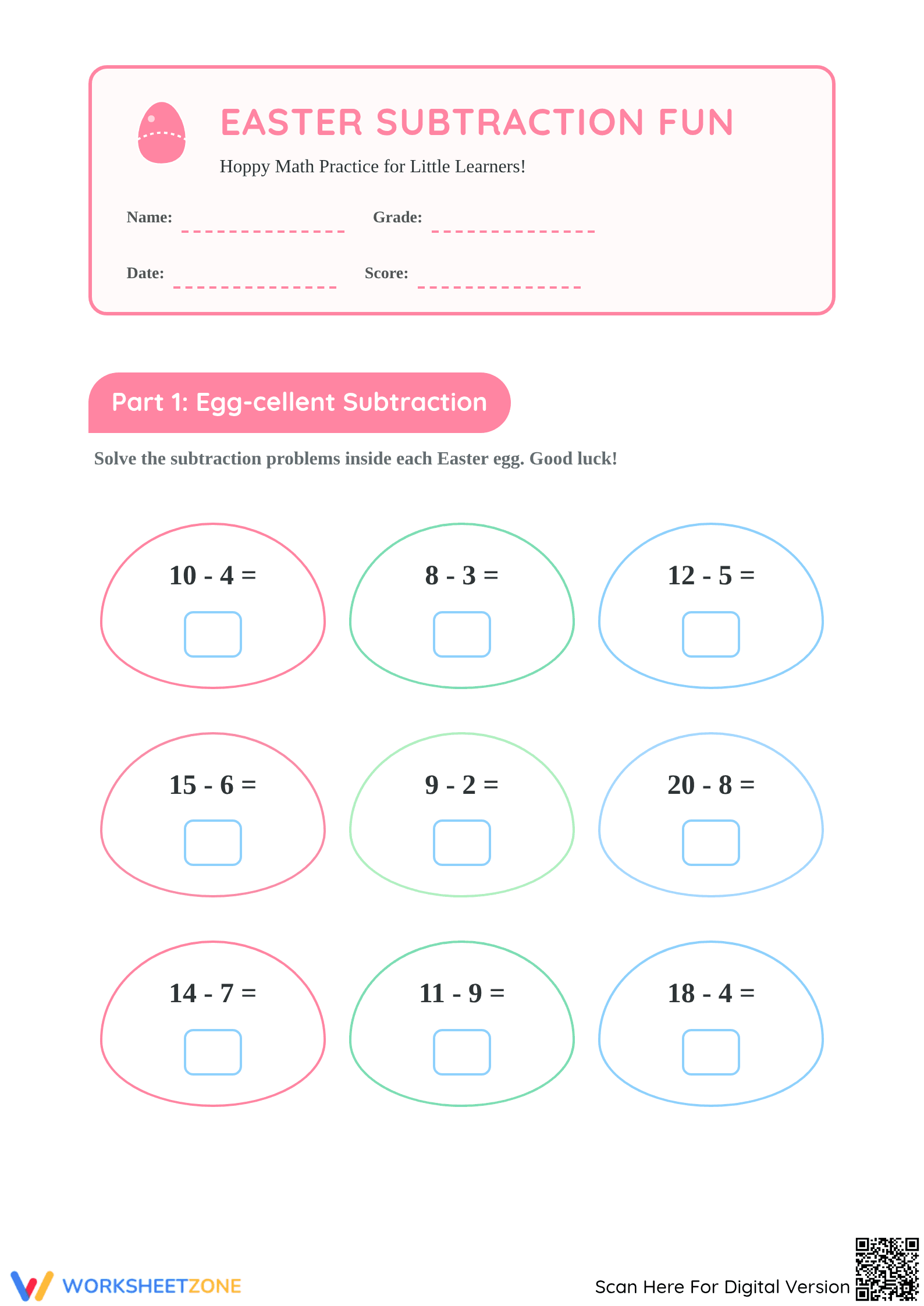 Easter Subtraction Worksheet | Grade 2 Essential Printable - Page 1