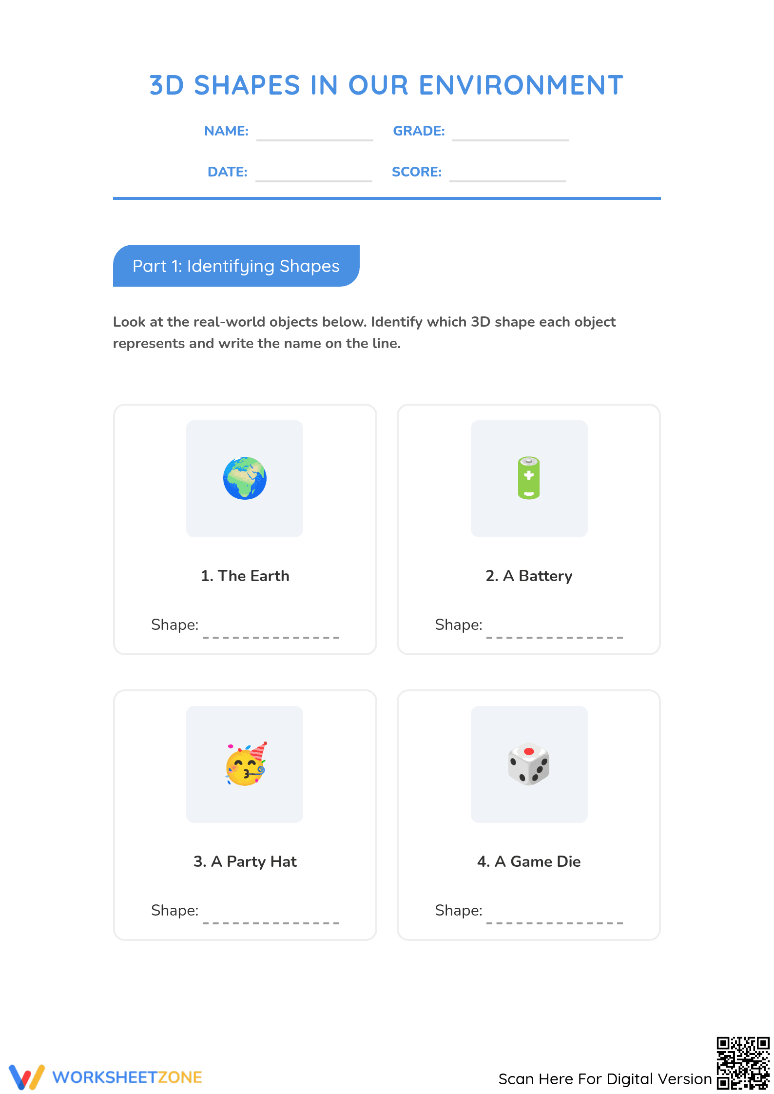 3D Shapes in Our Environment | Grade 1 Printable - Page 1