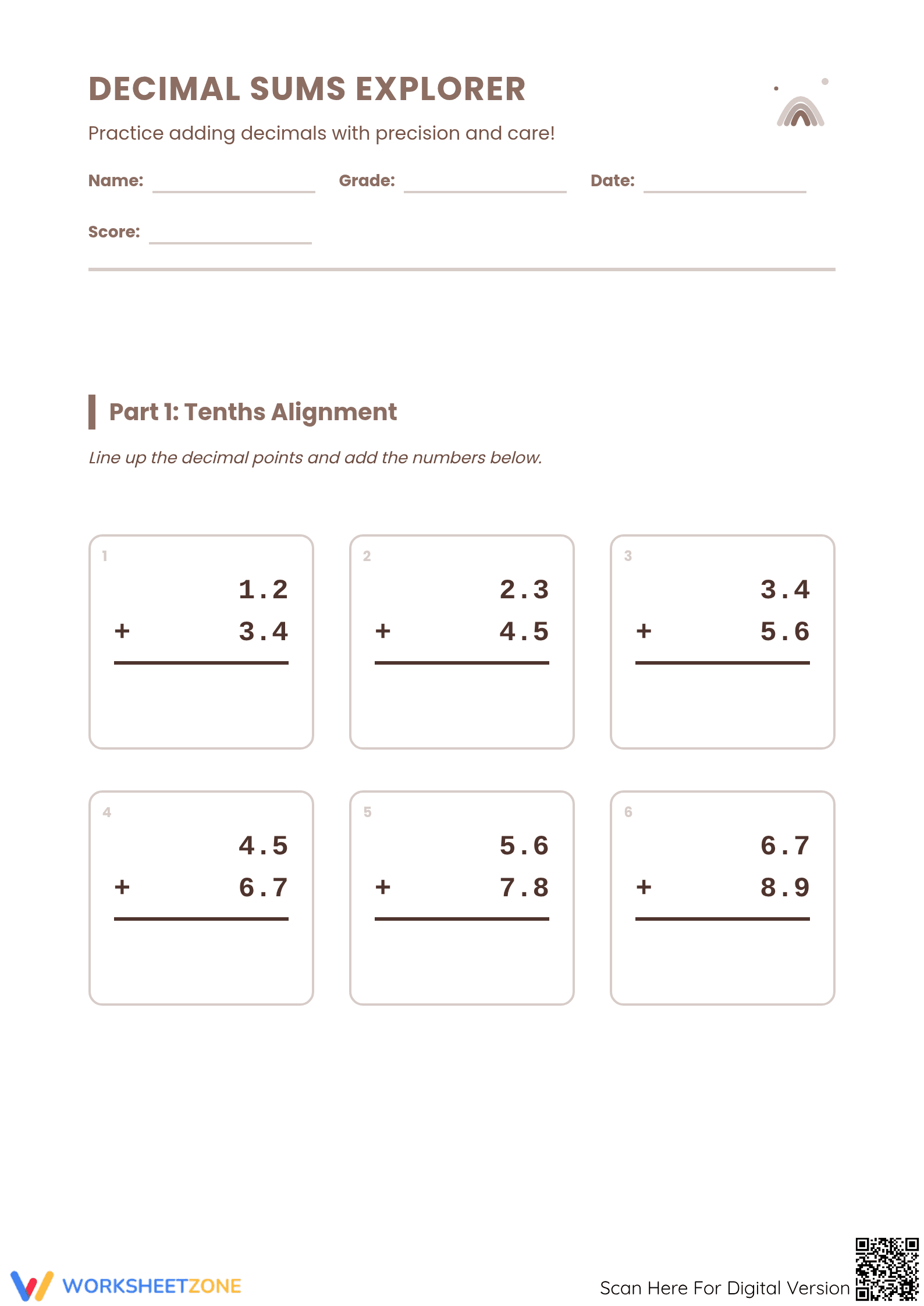 Adding Decimals Worksheet | Essential Grade 5 Math Practice - Page 1
