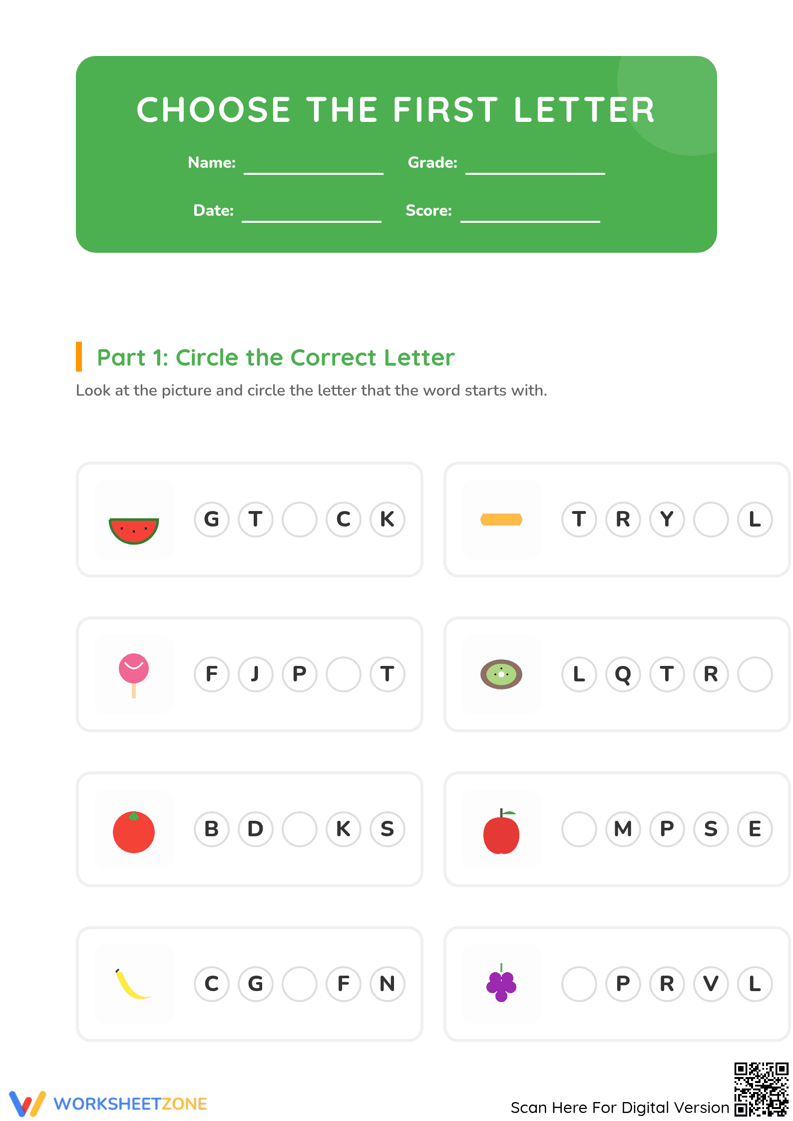 Essential First Letter Worksheet | Grade K Printable - Page 1
