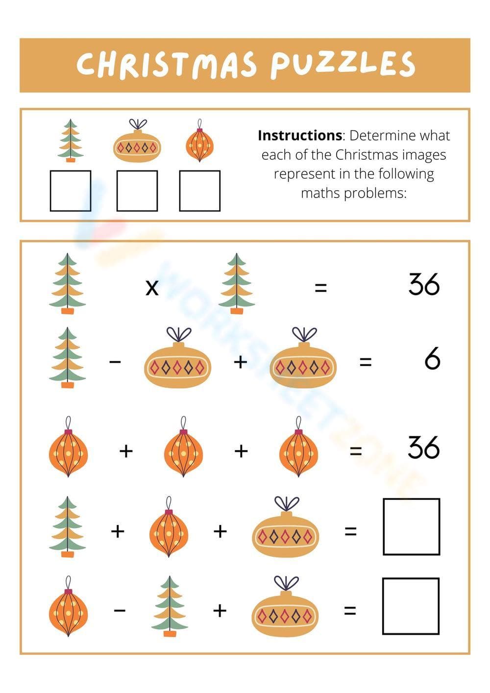 Printable Christmas Math Worksheet | Grade 5 Puzzles - Page 1