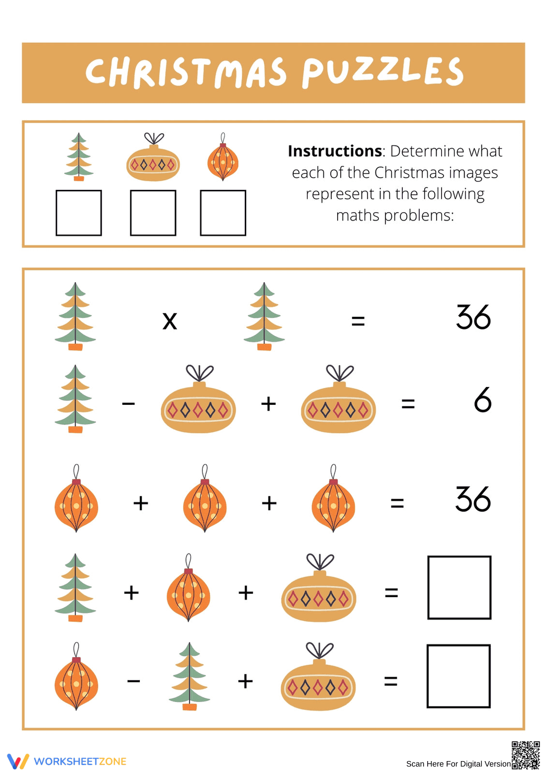 Printable Christmas Math Worksheet | Grade 5 Puzzles - Page 1
