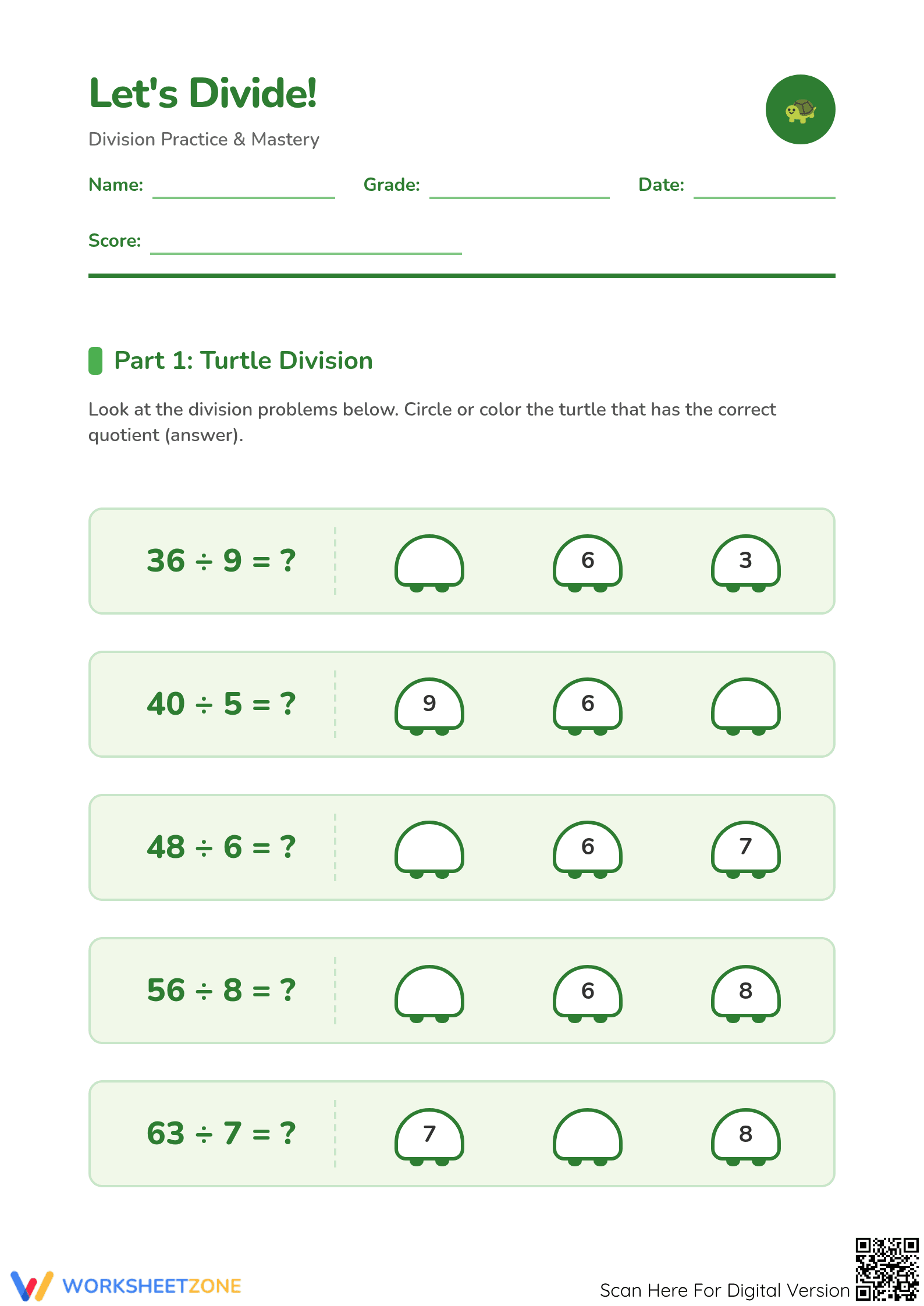 Printable Division Mastery Worksheet | Grade 3 Math - Page 1