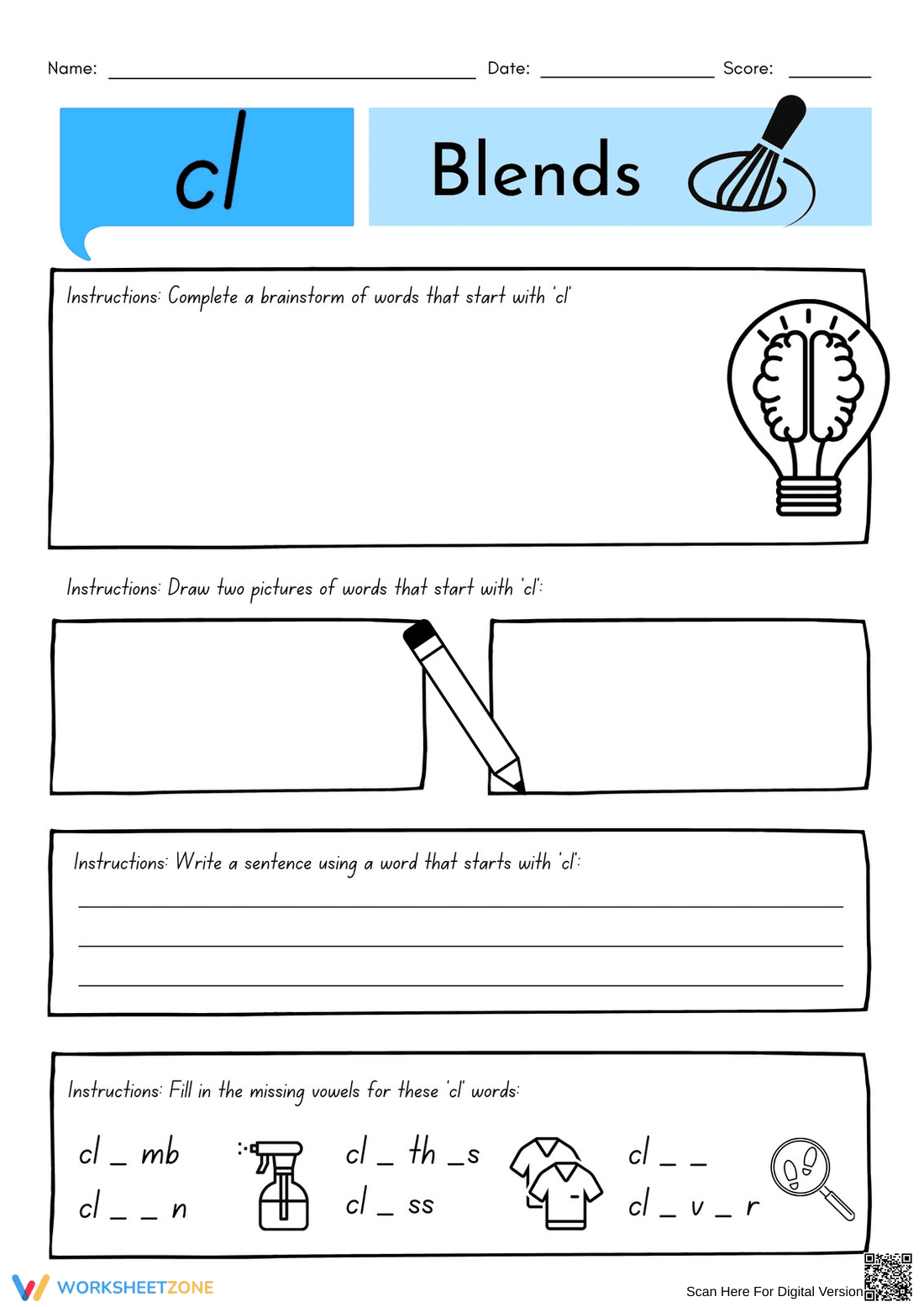 Grade 1 Consonant Blends — Printable No-Prep Worksheet - Page 1