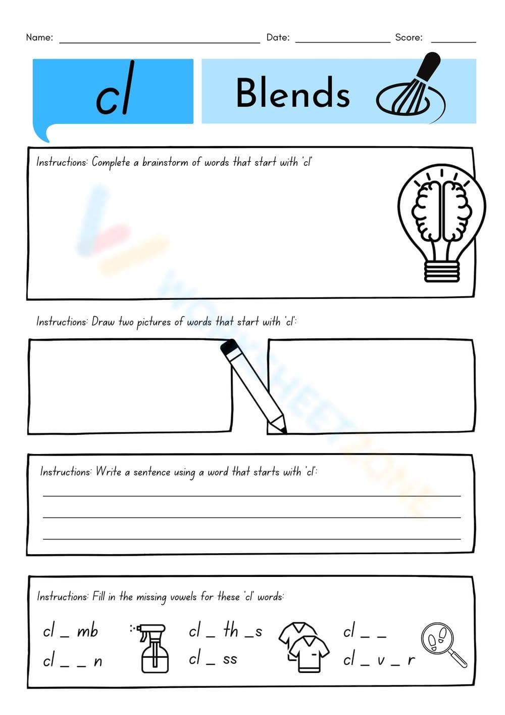 Grade 1 Consonant Blends — Printable No-Prep Worksheet - Page 1
