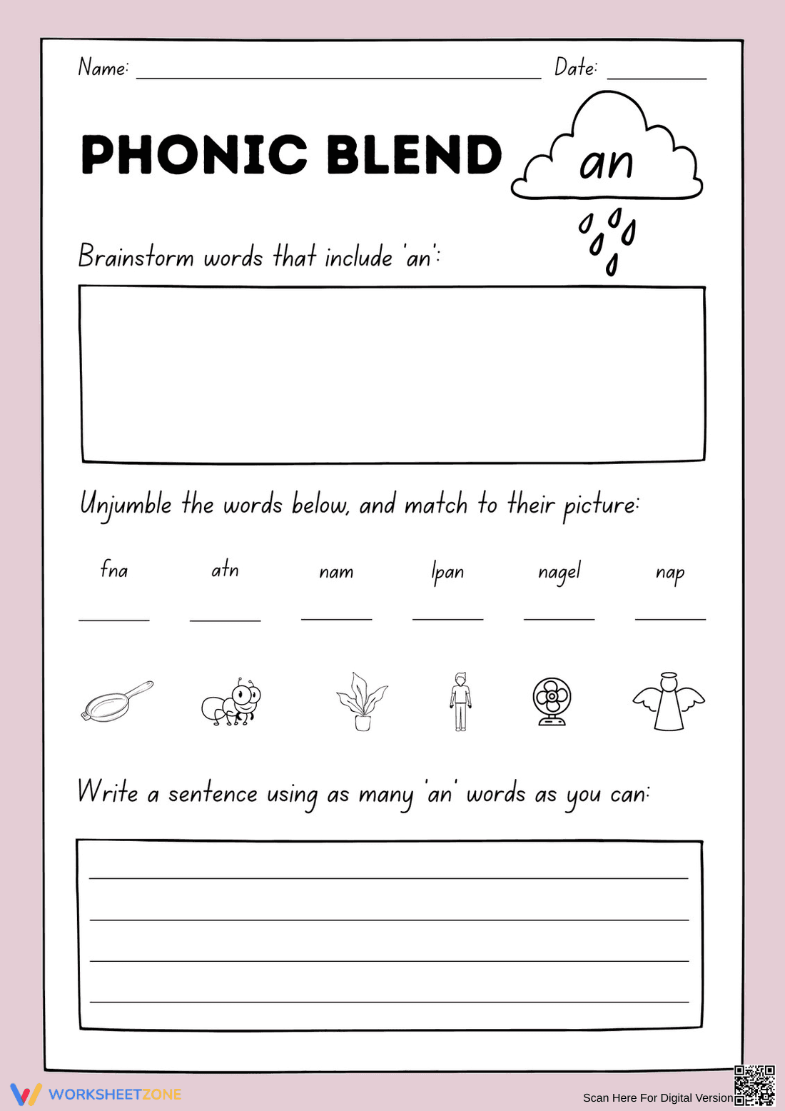 Grade 1 Phonics 'an' Blend — Printable No-Prep Worksheet - Page 1