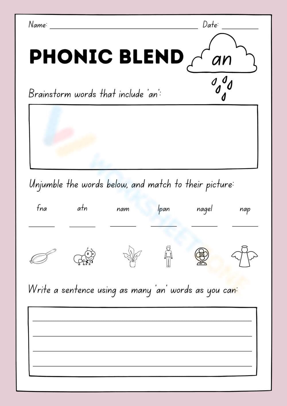 Grade 1 Phonics 'an' Blend — Printable No-Prep Worksheet - Page 1
