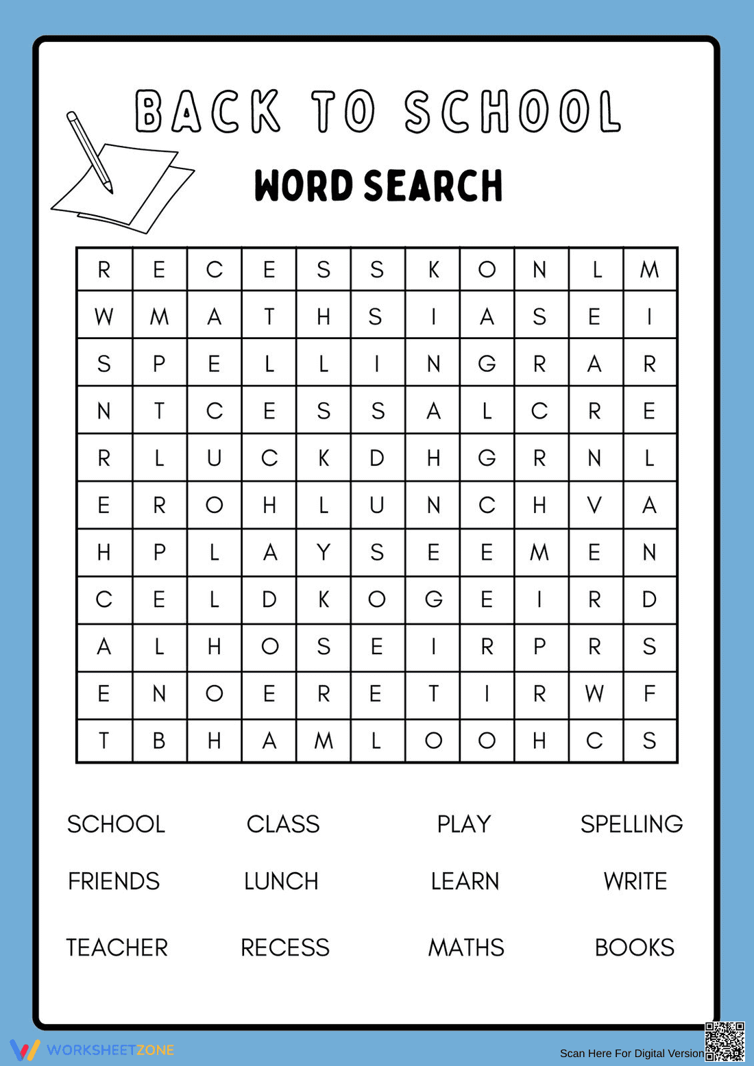 Back to School Word Search - Find School Words (Grades 1-3) - Page 1