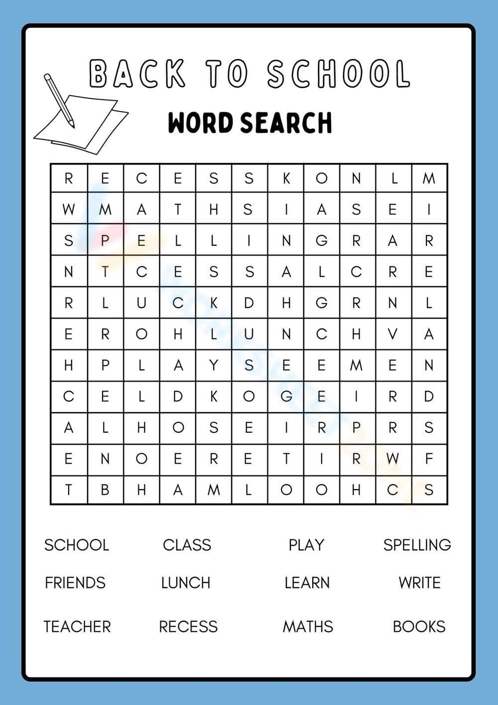 Back to School Word Search - Find School Words (Grades 1-3) - Page 1