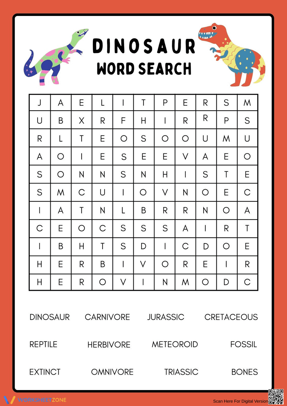 Dinosaur Word Search | Grade 3 Printable Worksheet - Page 1