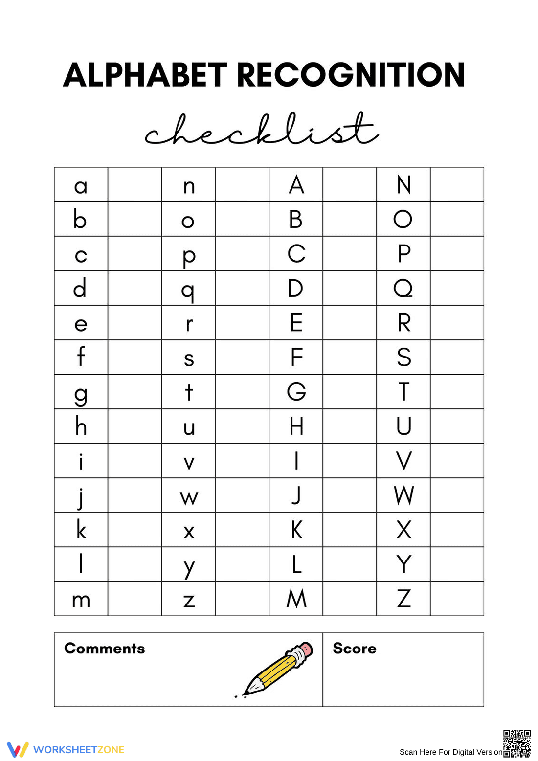 RF.K.1.D Worksheet: Letter Assessment — Grade K Printable - Page 1