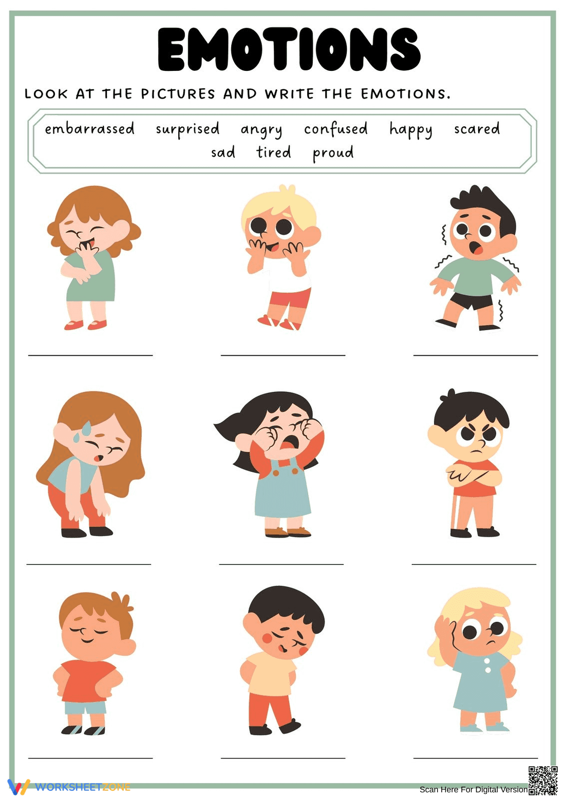 Essential Identifying Emotions Worksheet for K-1 - Page 1