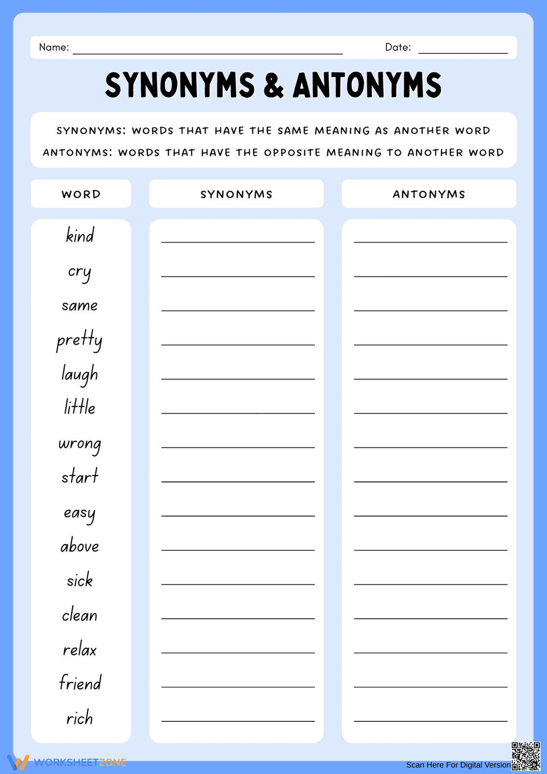 Grade 4 Synonyms & Antonyms — Printable No-Prep Worksheet - Page 1
