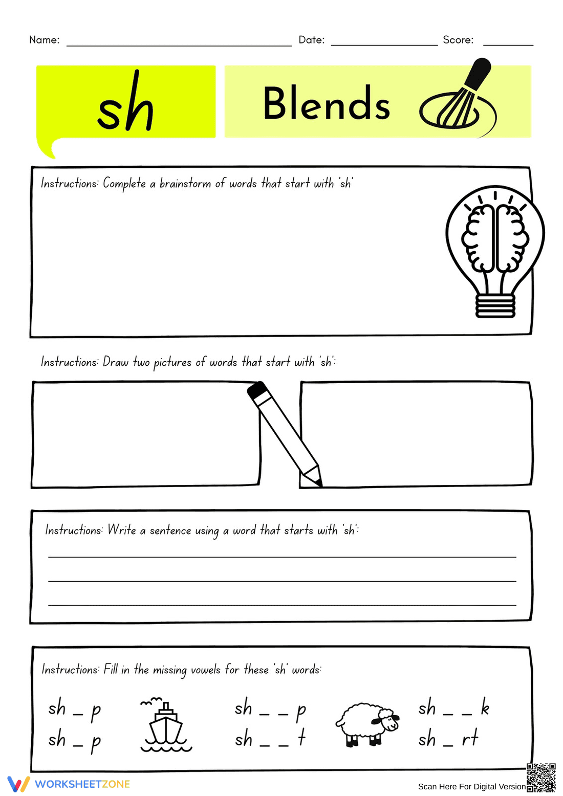 Essential "sh" Digraph Worksheet | Grade 1 Phonics - Page 1