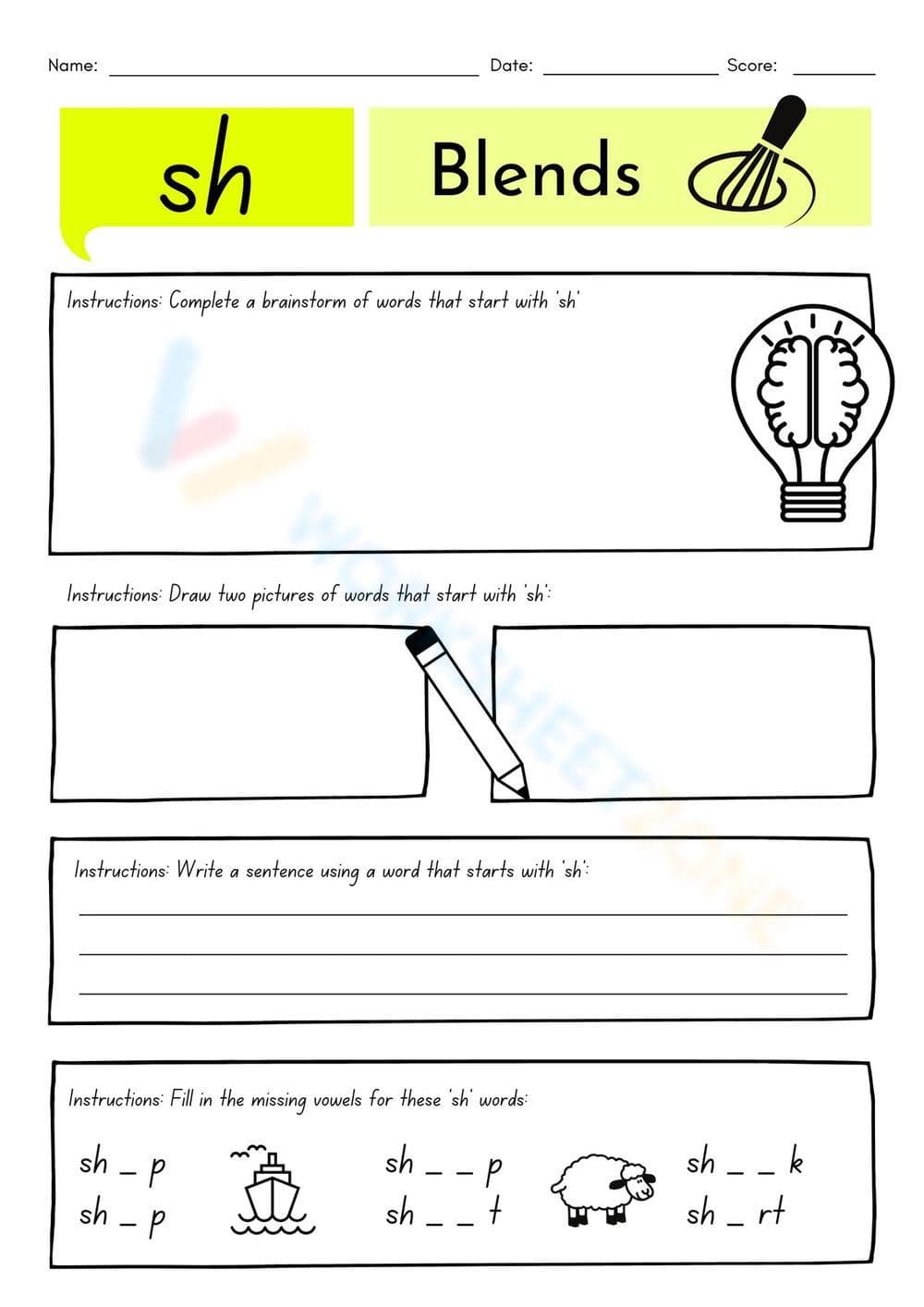 Essential "sh" Digraph Worksheet | Grade 1 Phonics - Page 1