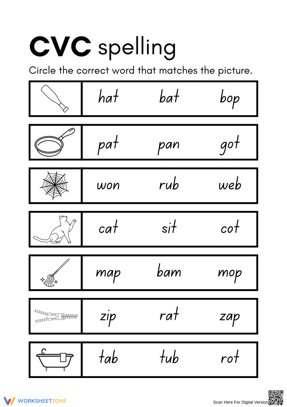 CVC Spelling Worksheet — Printable Grade K ELA - Page 1