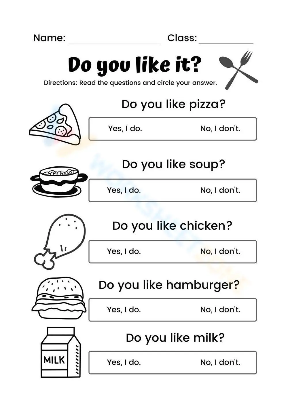 Food Likes and Dislikes Worksheet | Printable Grade K - Page 1