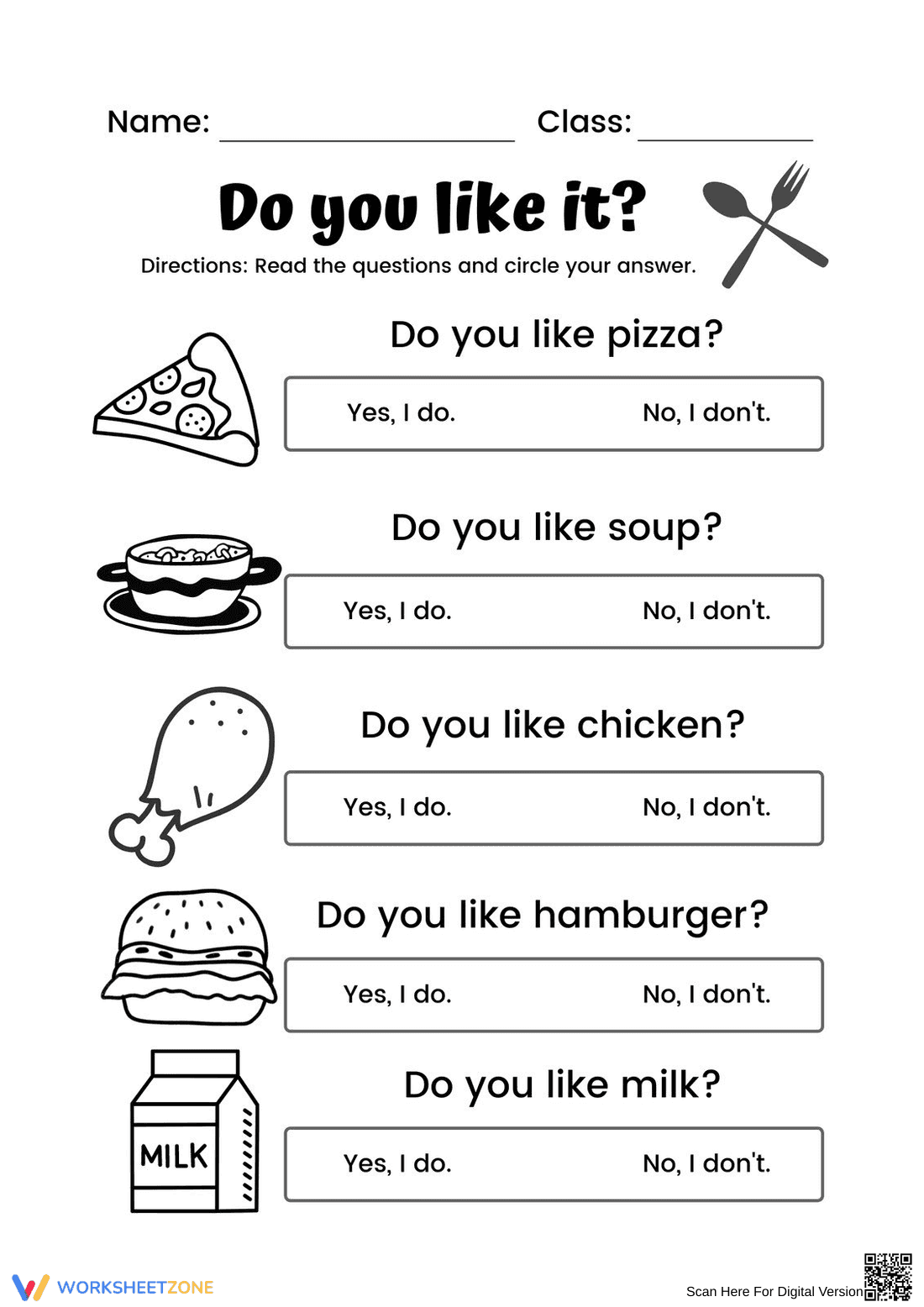 Food Likes and Dislikes Worksheet | Printable Grade K - Page 1