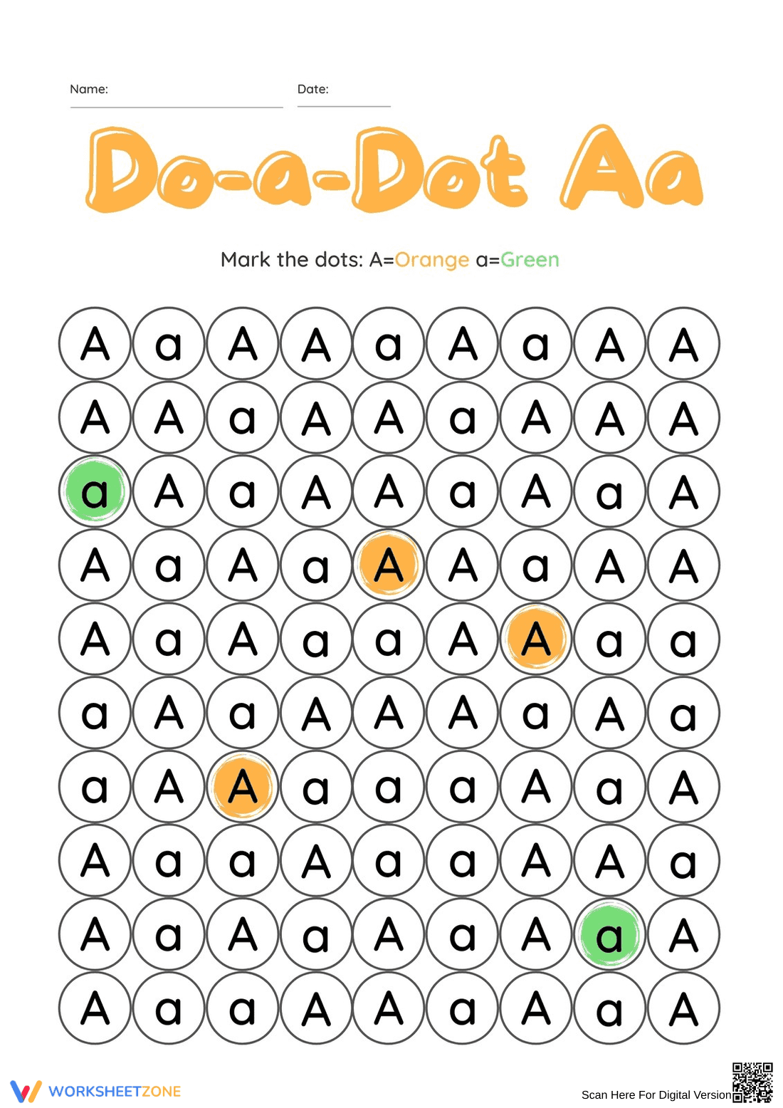 Printable Do-a-Dot Letters Worksheet | Kindergarten ELA - Page 1