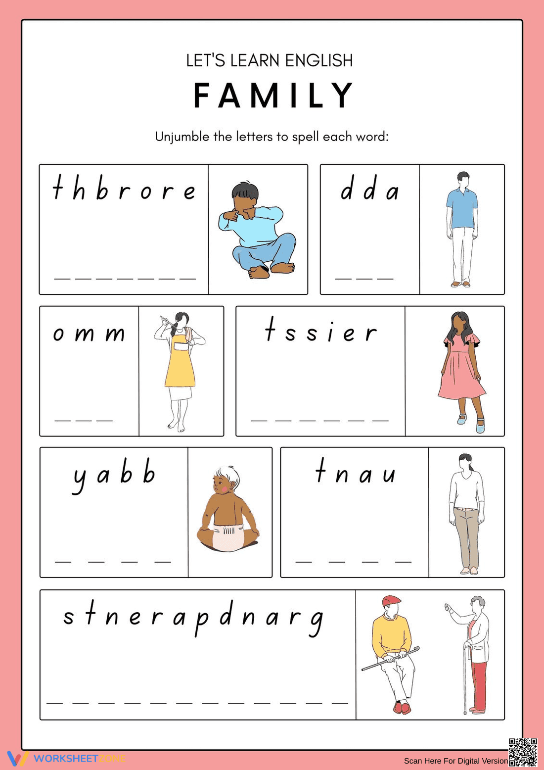 ESL Family Spelling Worksheet | Grade 1 Printable - Page 1