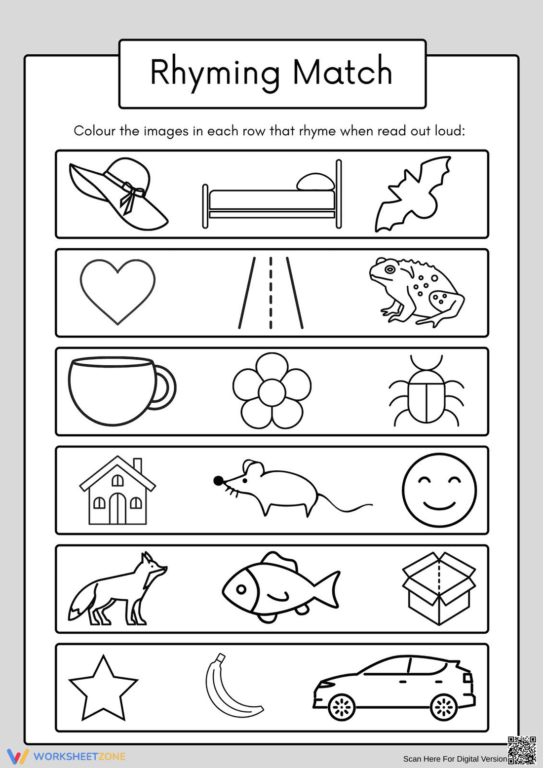 Printable Rhyming Worksheet | Grade K ELA - Page 1