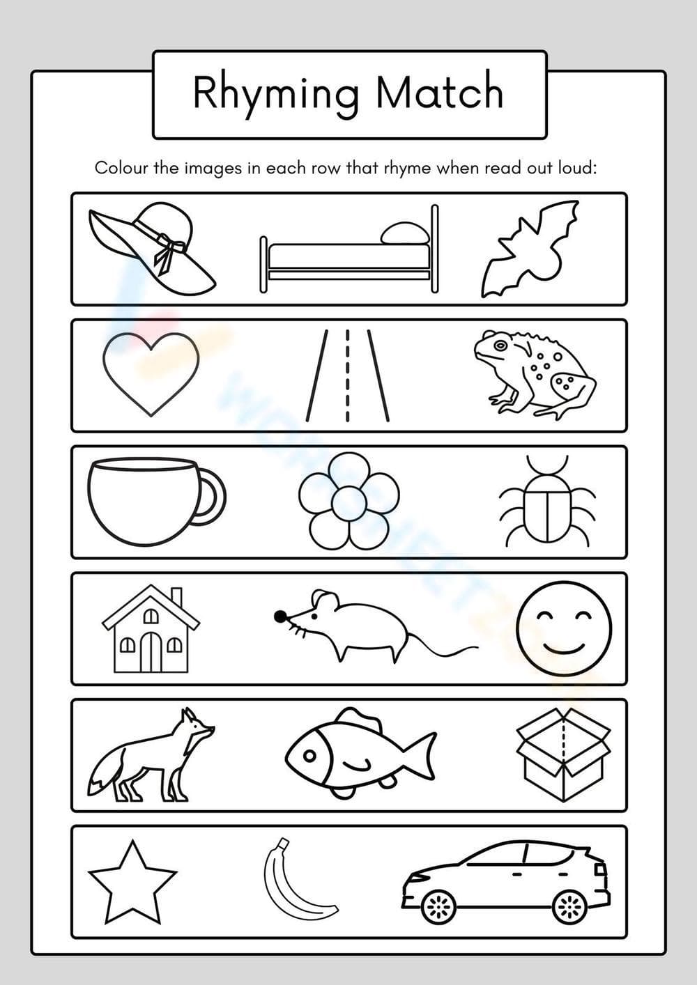 Printable Rhyming Worksheet | Grade K ELA - Page 1