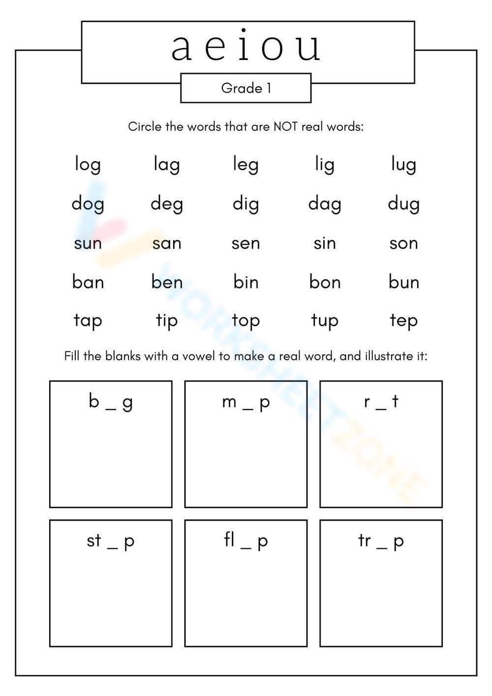 Grade 1 Short Vowels — Printable No-Prep Worksheet - Page 1