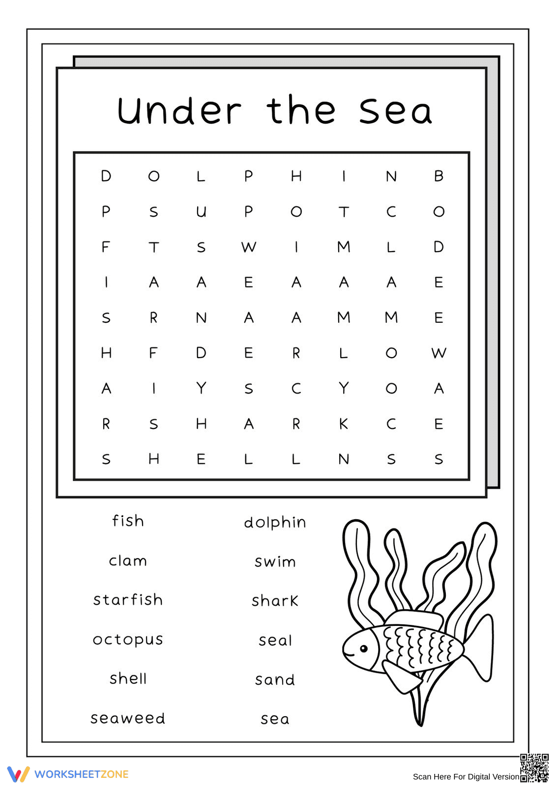 Under the Sea Word Search | Grade 1 Printable - Page 1