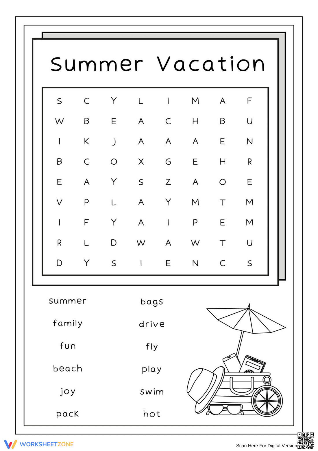Summer Vacation Word Search | Grade 1 Printable - Page 1