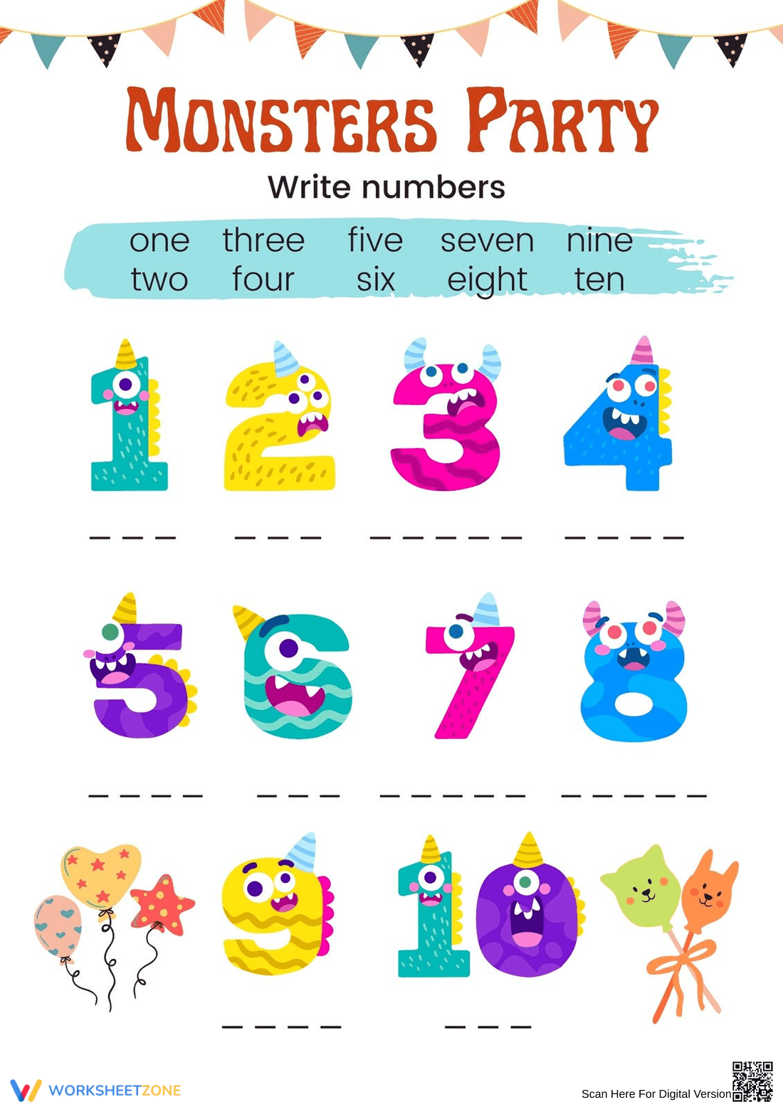 Printable Number Words Worksheet | Grade K Math - Page 1