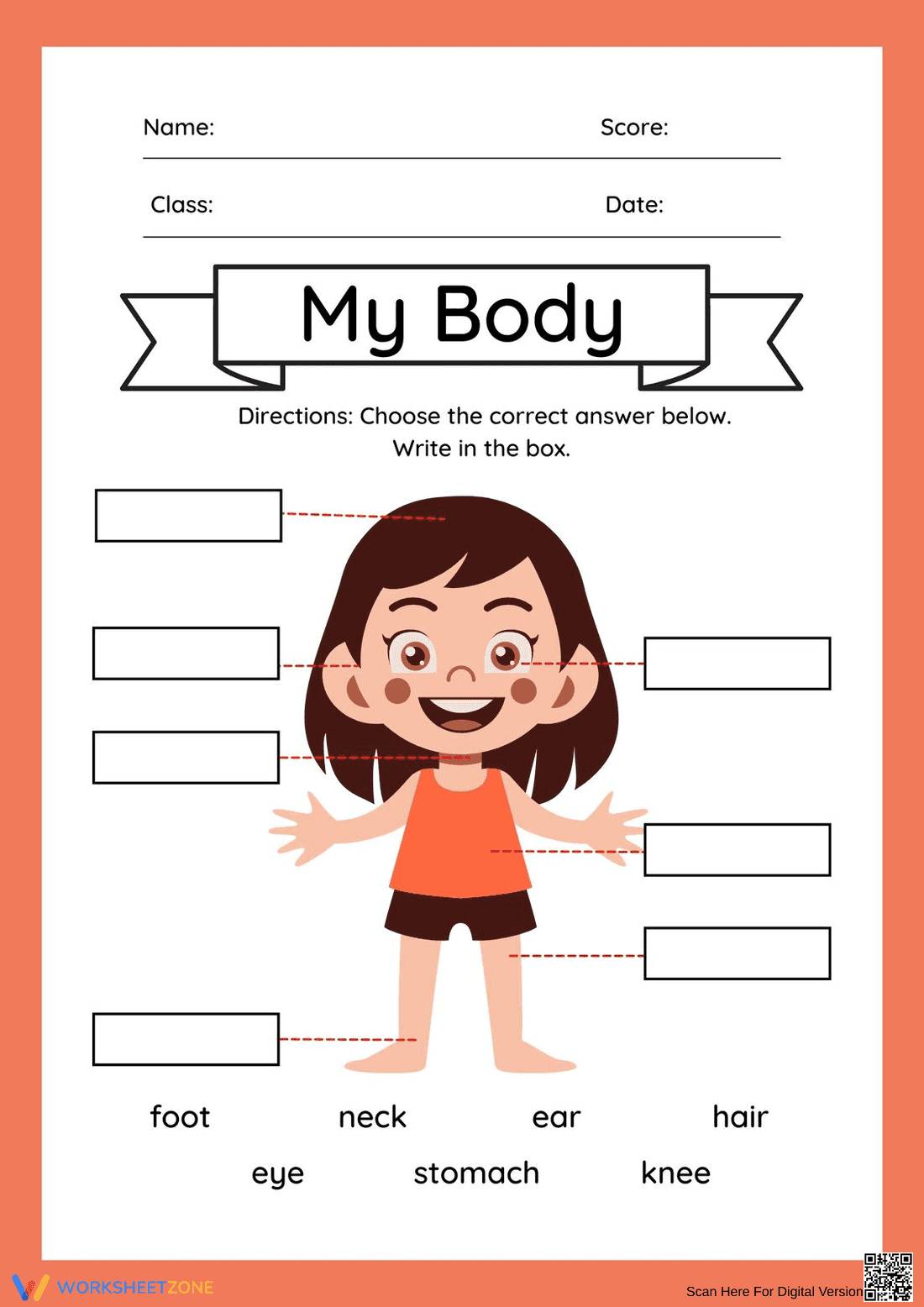 Body Parts Worksheet | Kindergarten Science Printable - Page 1