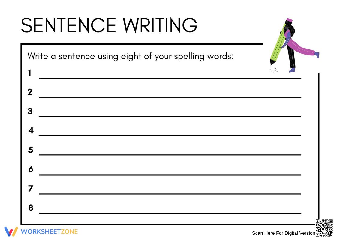 Grade 2 Spelling Sentences — Printable No-Prep Worksheet - Page 1