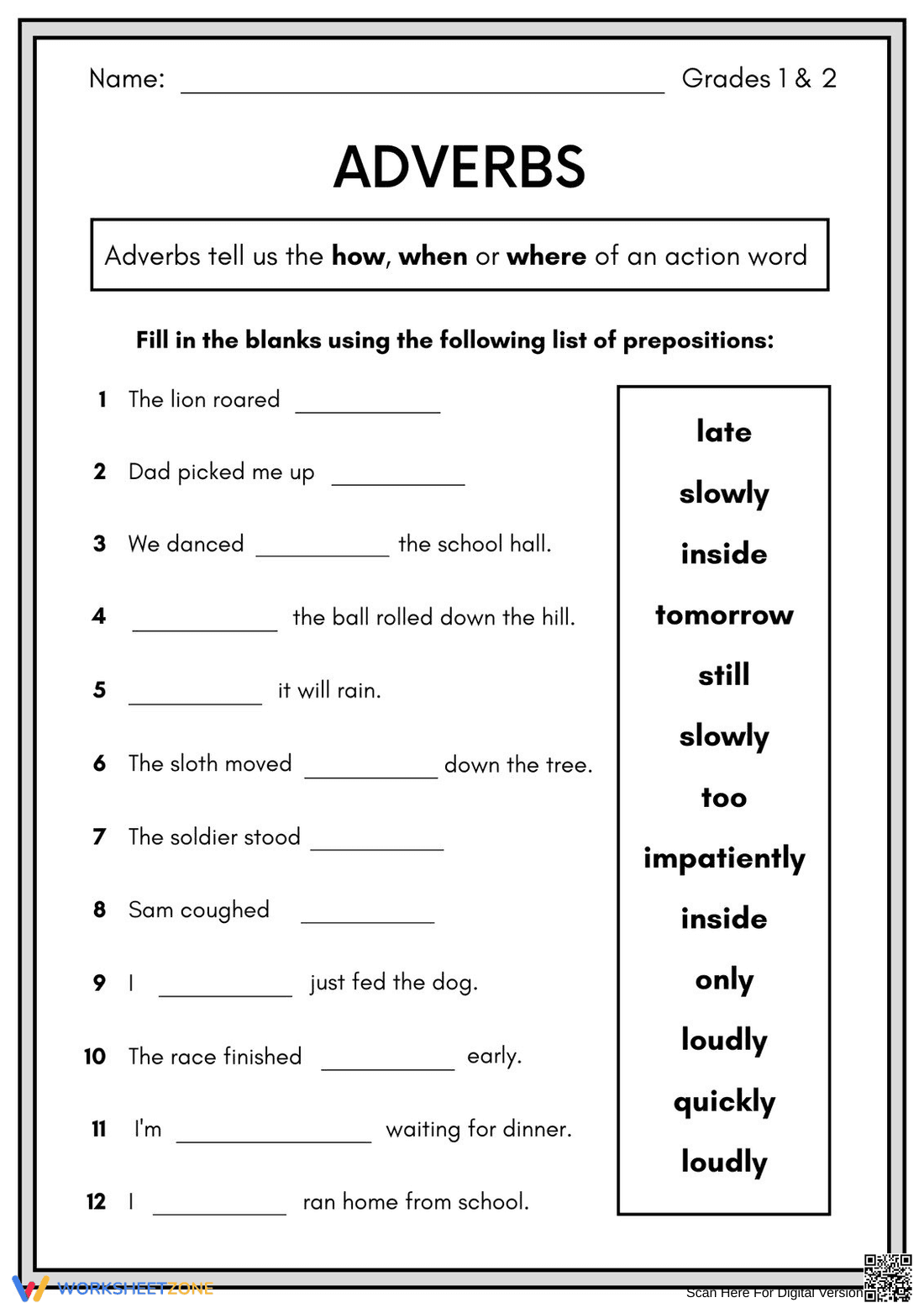 Adverbs Worksheet | Grade 1-2 Essential Practice - Page 1