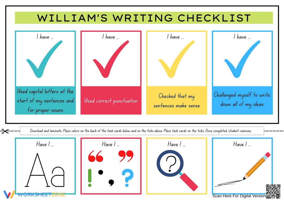 Printable Writing Checklist | Grade 1 ELA - Page 1
