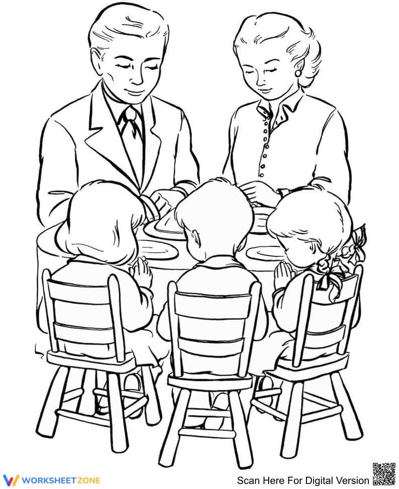 Family Meal Coloring Page — Printable Grade K-2 Activity - Page 1