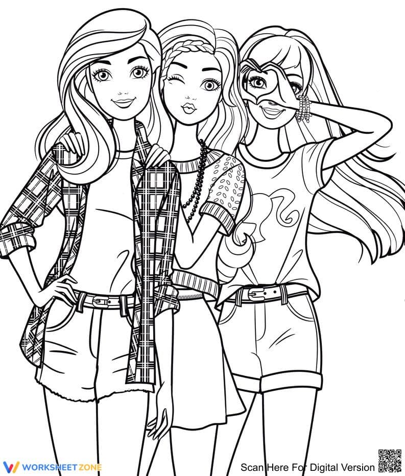 Barbie Coloring Page: Fashion Fun with Friends - Page 1
