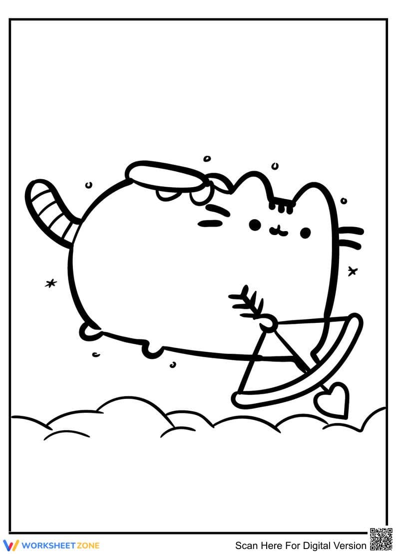 Printable Pusheen Cupid Coloring Page | Grade K-2 Art - Page 1