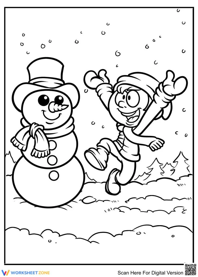 Printable Snowman Coloring Page | Grade K English - Page 1